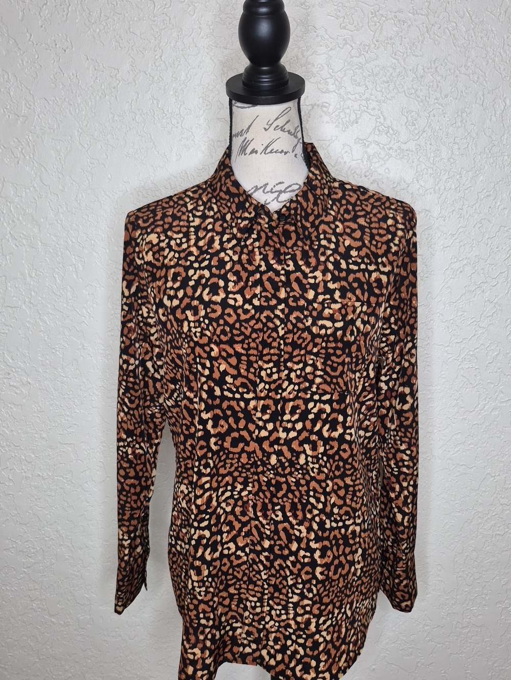 Nine West Animal Print Button Front Shirt Size Petite Medium